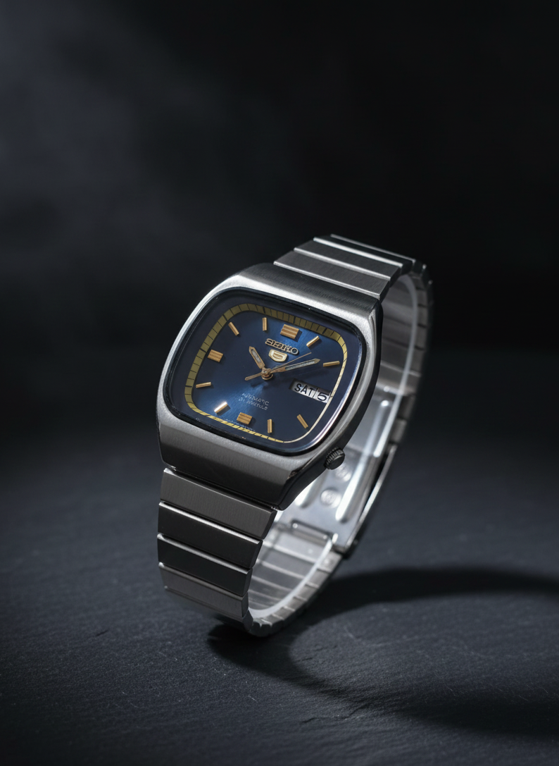 Seiko 5 Automatic Gold Sunburst Dial Star Indices Watch