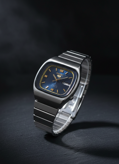 Seiko 5 Automatic Gold Sunburst Dial Star Indices Watch