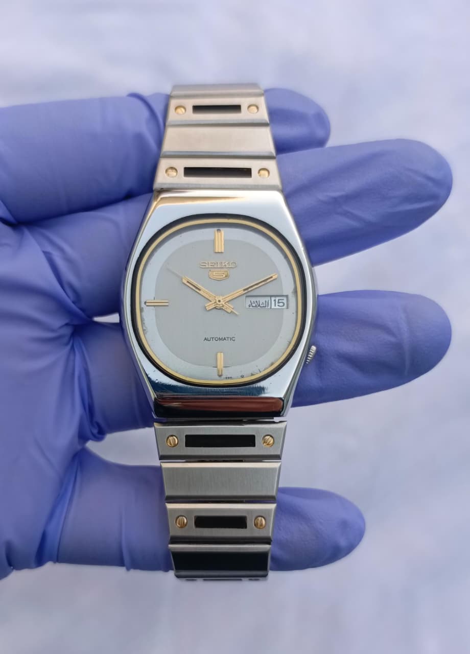 Seiko 5 Automatic Cushion Case White Dial Watch