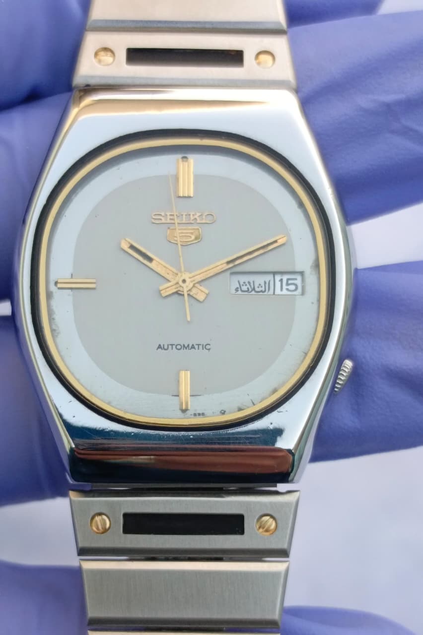 Seiko 5 Automatic Cushion Case White Dial Watch