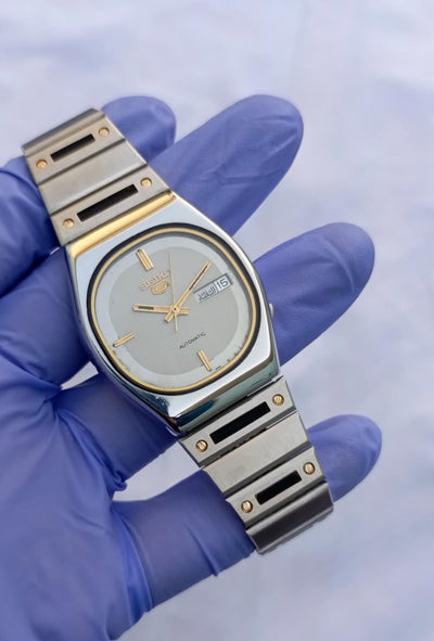 Seiko 5 Automatic Cushion Case White Dial Watch