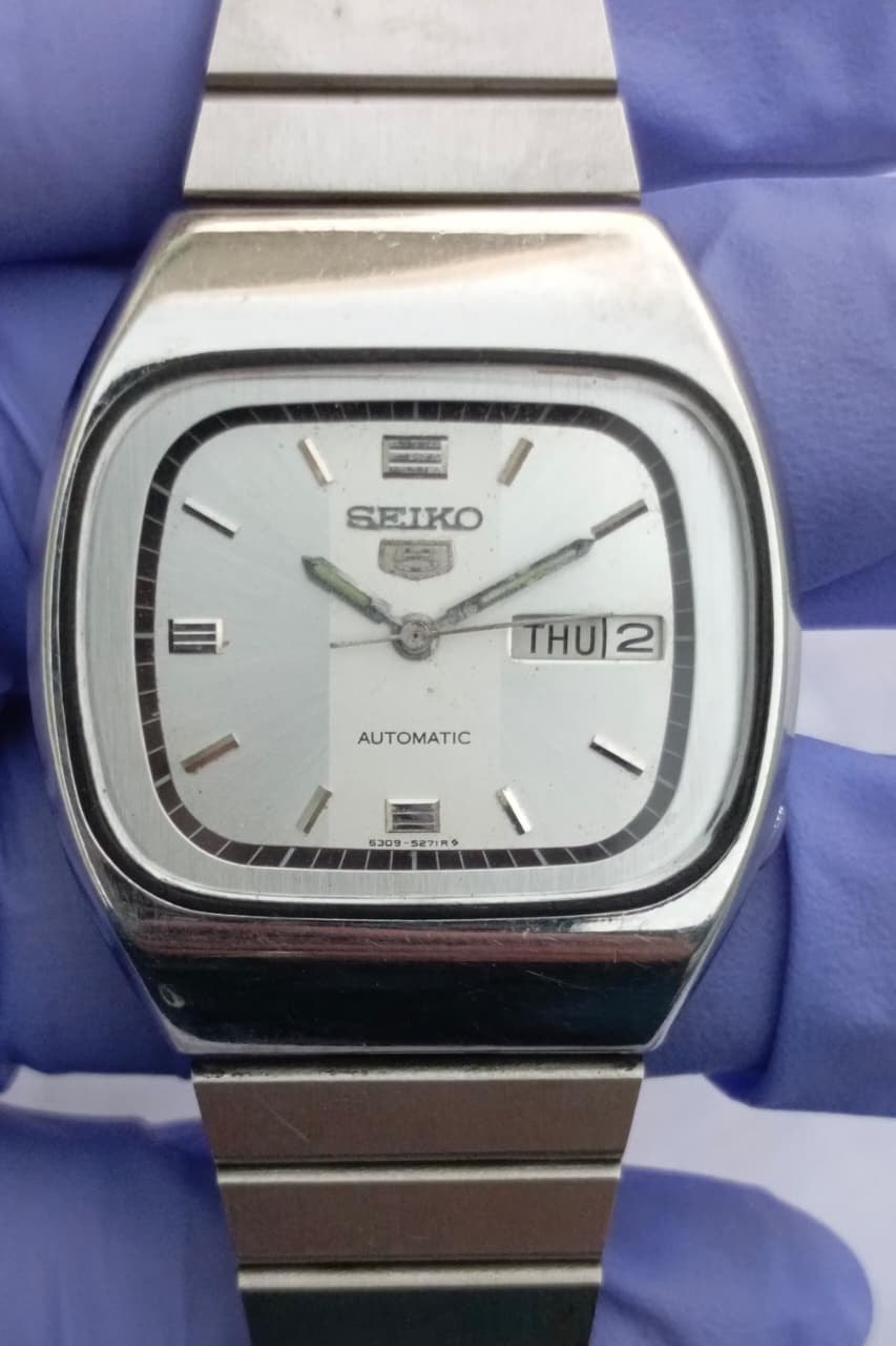 Seiko 5 Automatic Cushion Case Blue Dial Watch