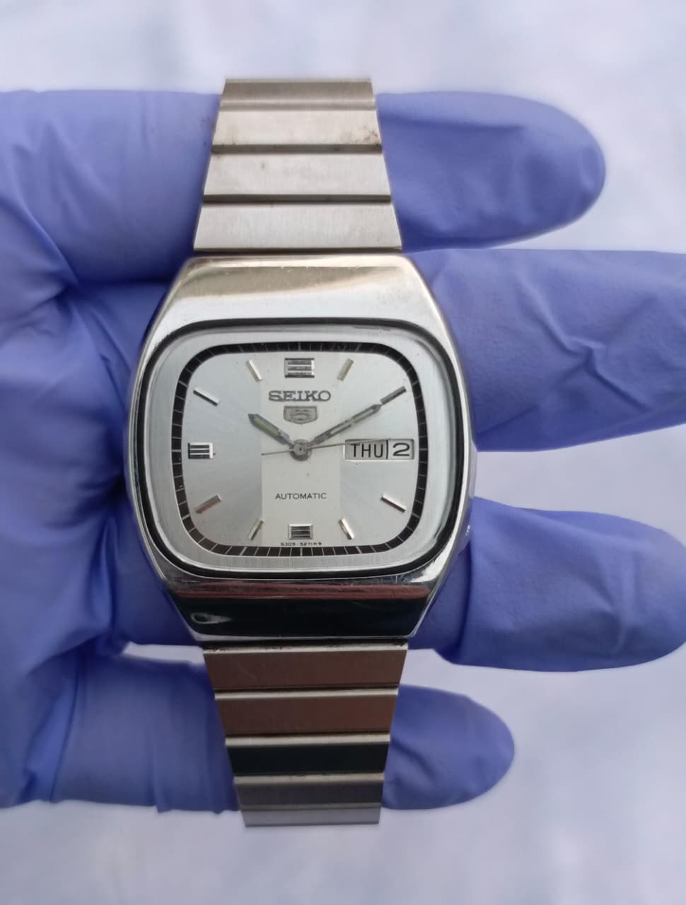 Seiko 5 Automatic Cushion Case Blue Dial Watch